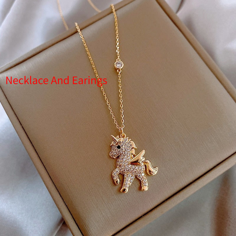 Angel Pony Pendant Necklace And Earrings
