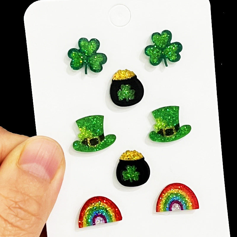 Lucky Happy Clover Rainbow Piggy Bank Earrings