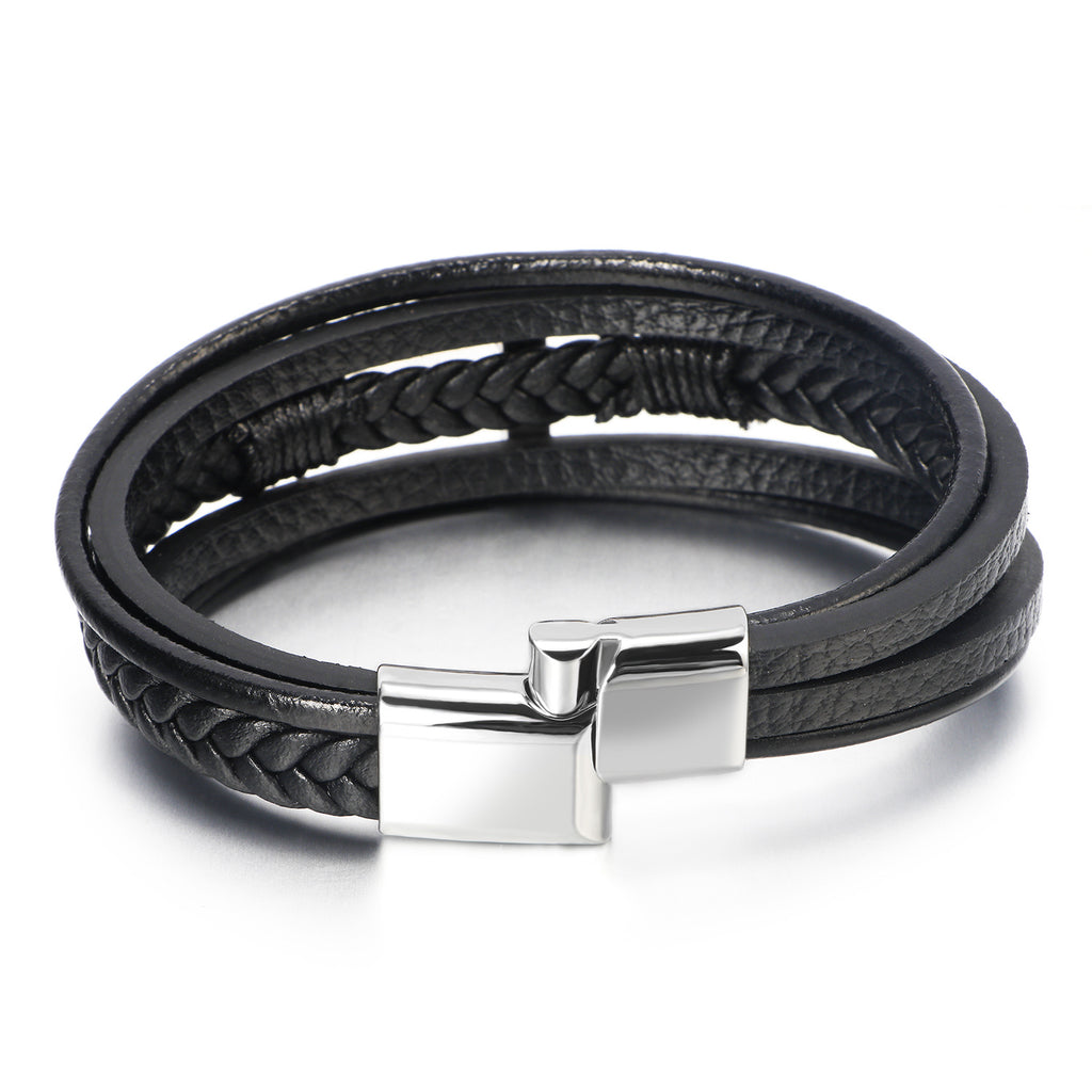 Cross Leather Multi-Layer Handwoven Braided Rope Bracelet
