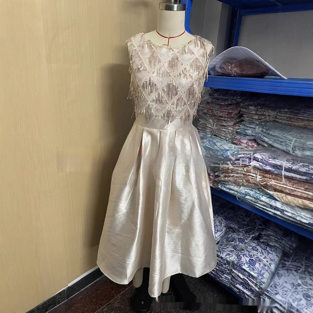 European And American-style Satin Sequin Long Evening Gown