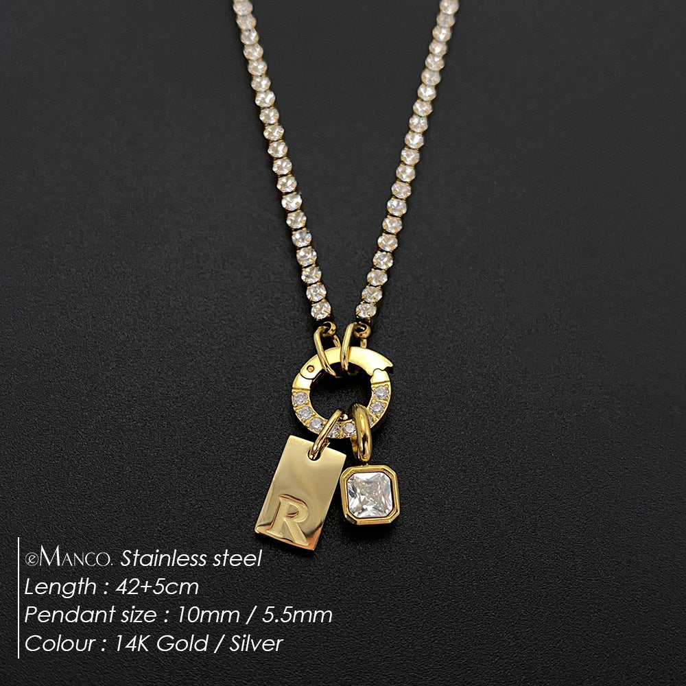 Titanium Steel Non-fading Letter Rhinestone Combination Necklace