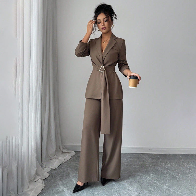 New-style Suit Lace-up, Waist-cinching, Tailored Jacket And Pants Set