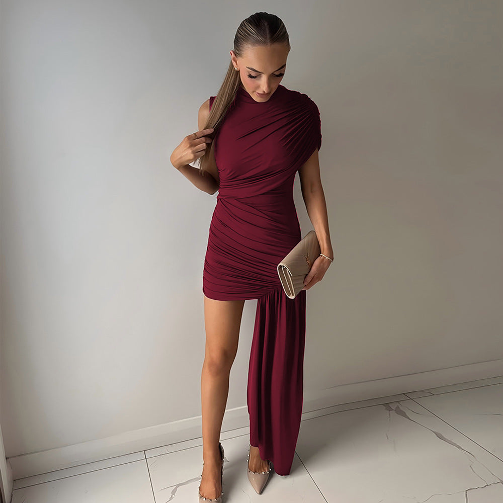 Women's Solid Color Irregular Ribbon Bodycon Dress
