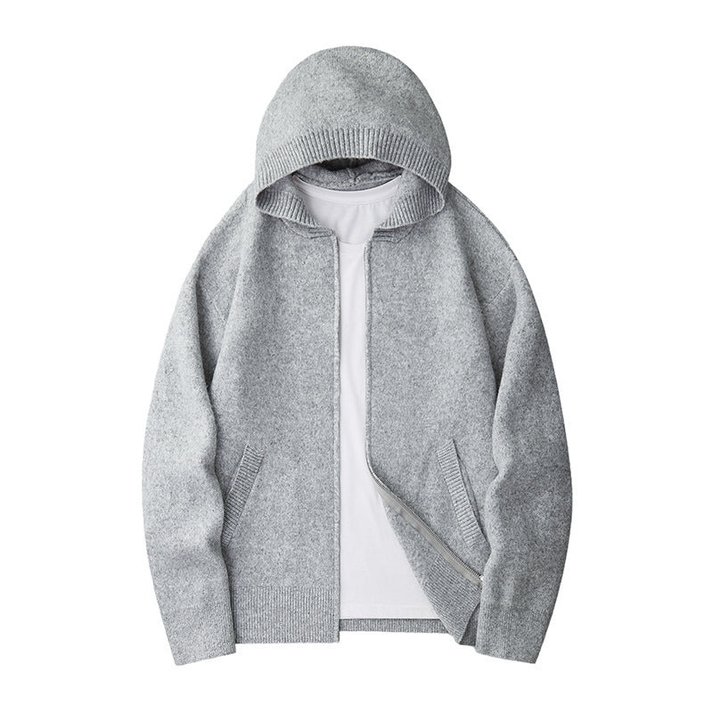 Fashionable Zippered Hooded Knitted Men's Sweater