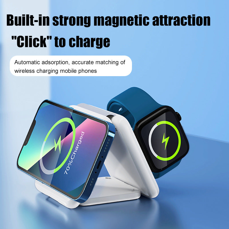 Caricabatterie wireless pieghevole con ventosa magnetica 3 in 1