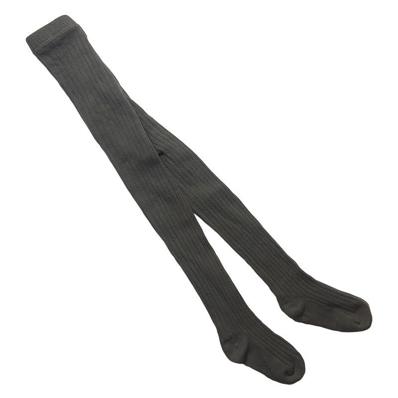 Solid-color Baby Cotton Tights With Ribbed Stripes
