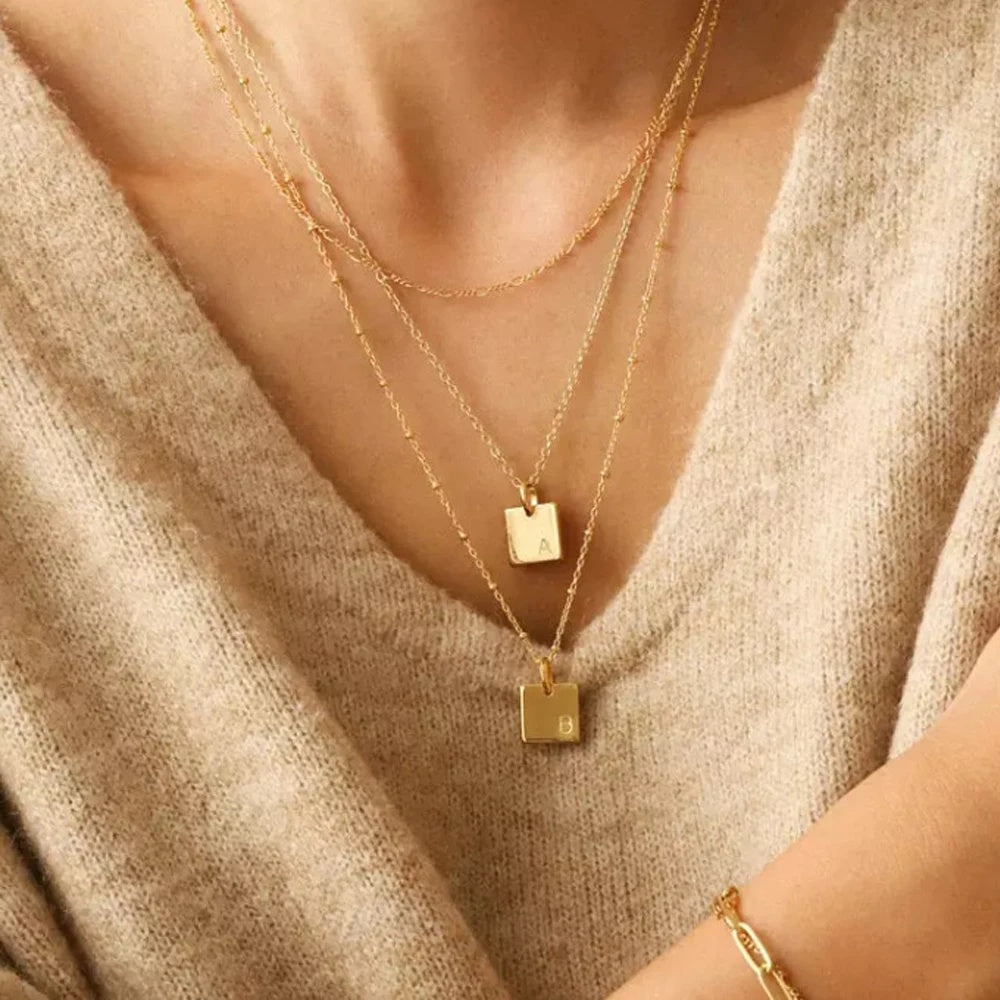 Mens Stainless Steel Gold-Plated Letter Initial Necklace For Women