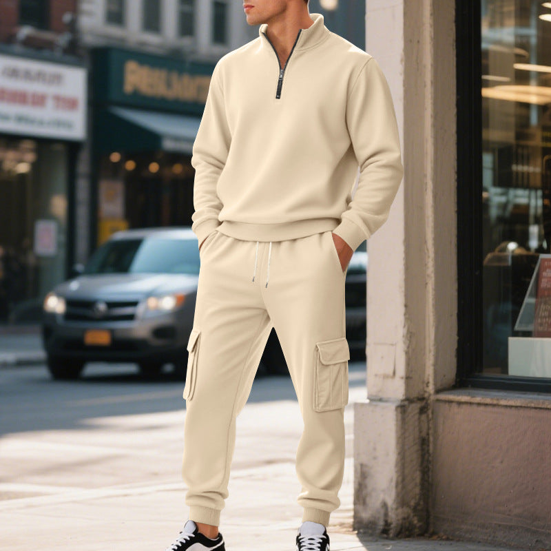 Fleece-lined Thermal Zip-up Men's Athletic Pants Set