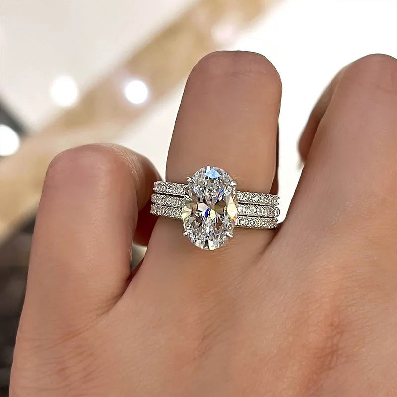 Full Diamond Big Bare Stone Closed Three Layer Full Diamond Classic Three Set Ring