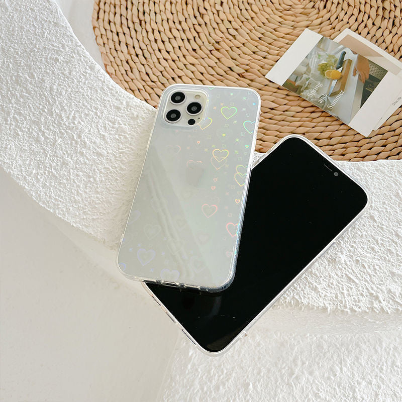 Custodia per telefono in silicone bifacciale con rivestimento laser colorato Love For