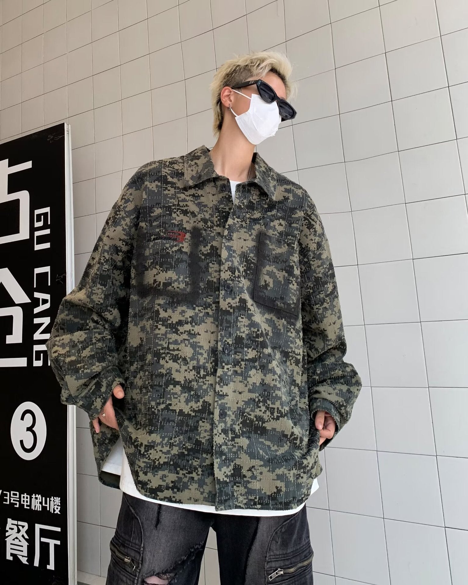 American-style Vintage Camouflage Shirt For Men Spring Season