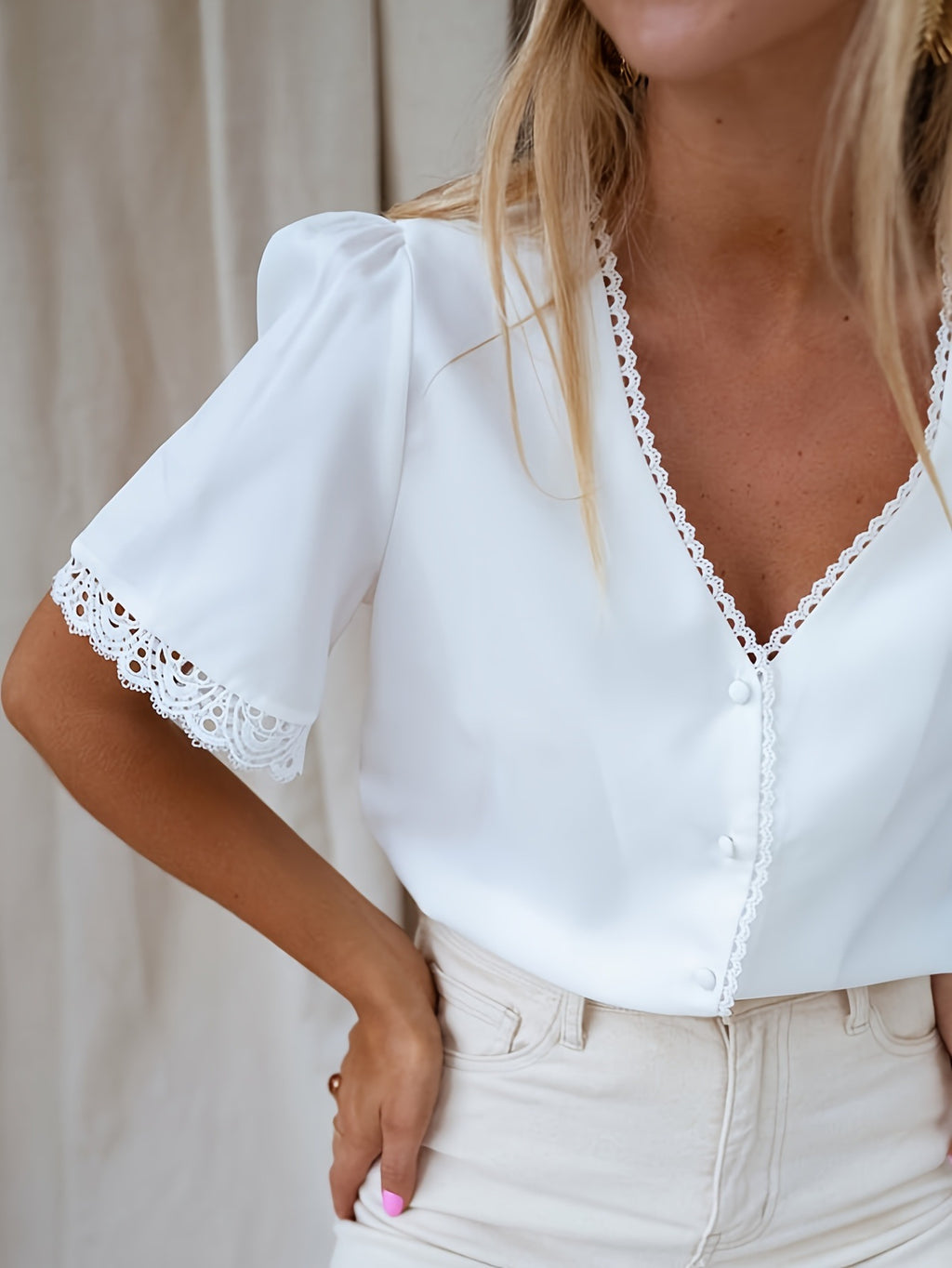 Loose-fitting Short-sleeve Lace Chiffon Blouse Top