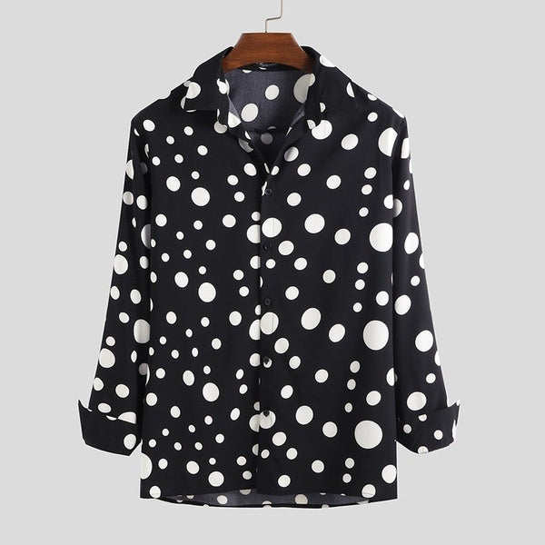 New Polka Dot Print Casual And Versatile Long-sleeved Shirt For Men