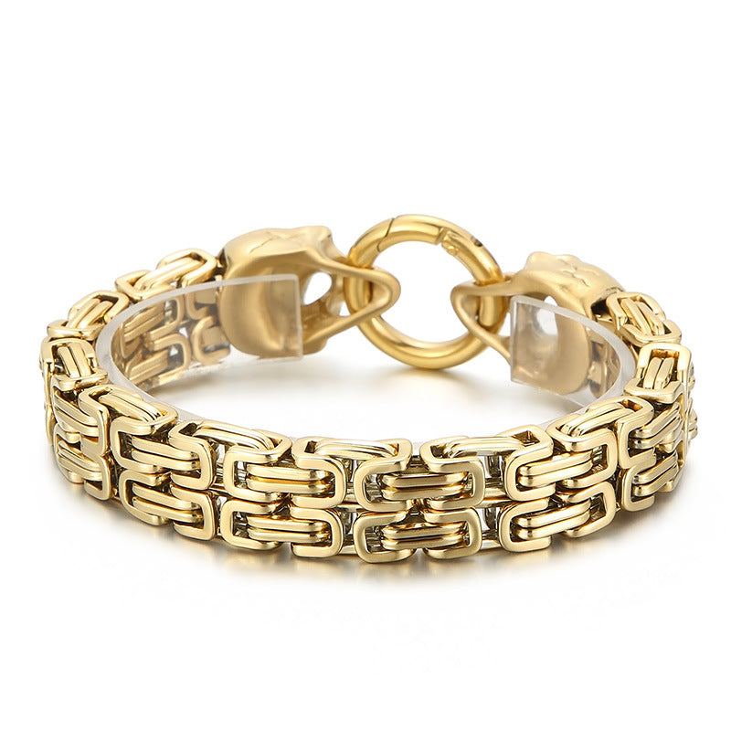 Chain-Patterned Skull Titanium Steel Mens Bracelet