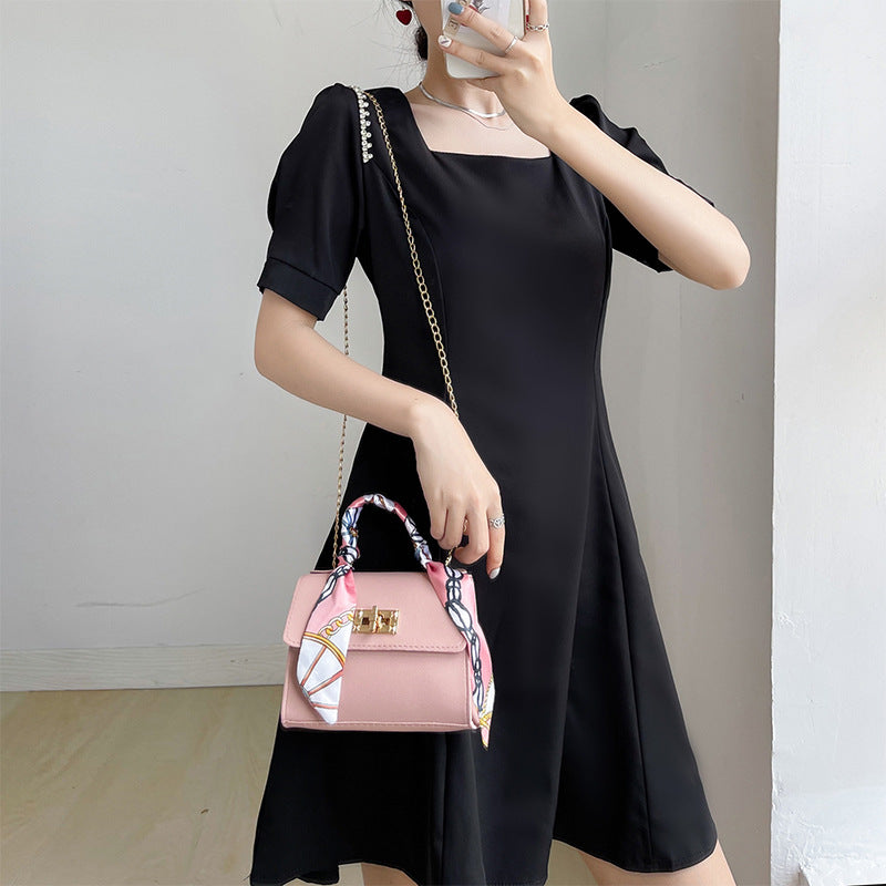 Women's Niche Versatile Candy-colored Handbag With Silk Scarf Crossbody Strap TRENDFLOW