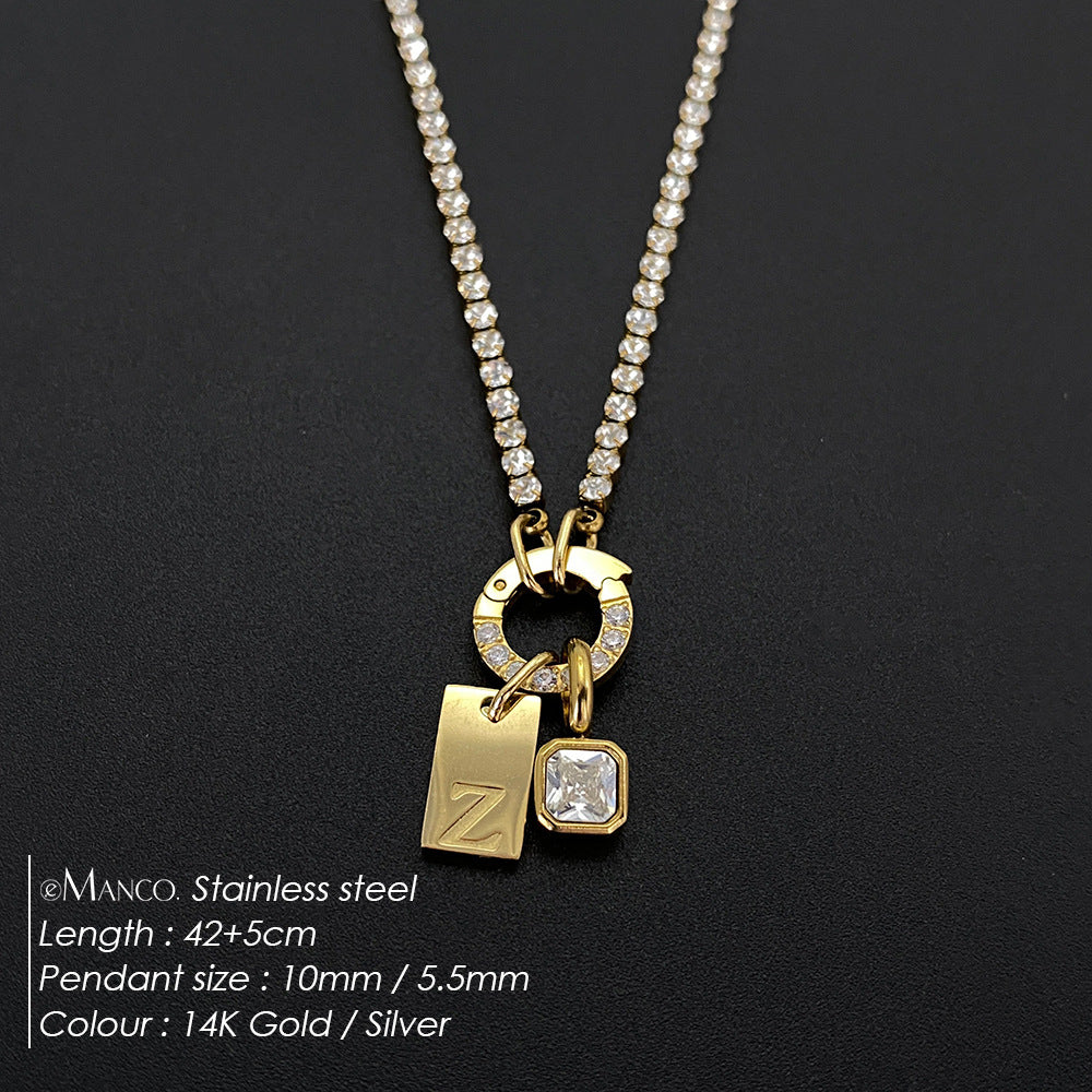 Titanium Steel Non-fading Letter Rhinestone Combination Necklace