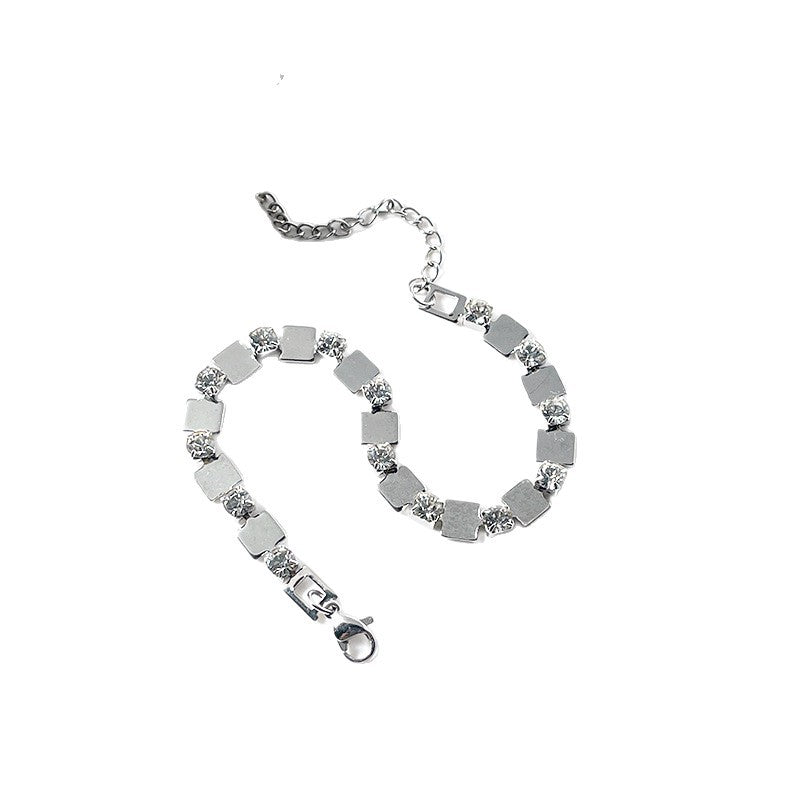Square-Shape Zircon Titanium Steel Bracelet