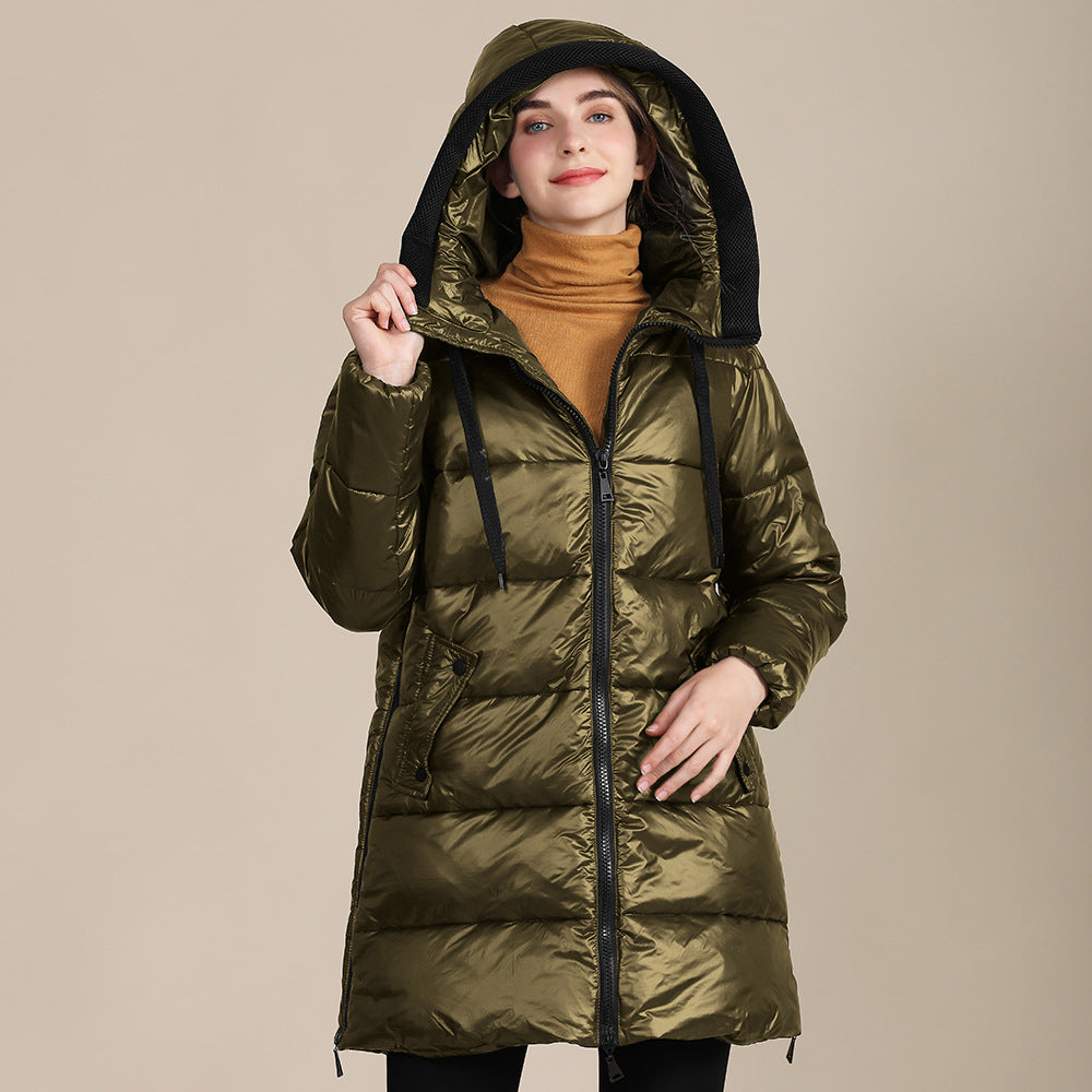 Women's Padded Nylon Bright Bread Hooded Winter Jacket