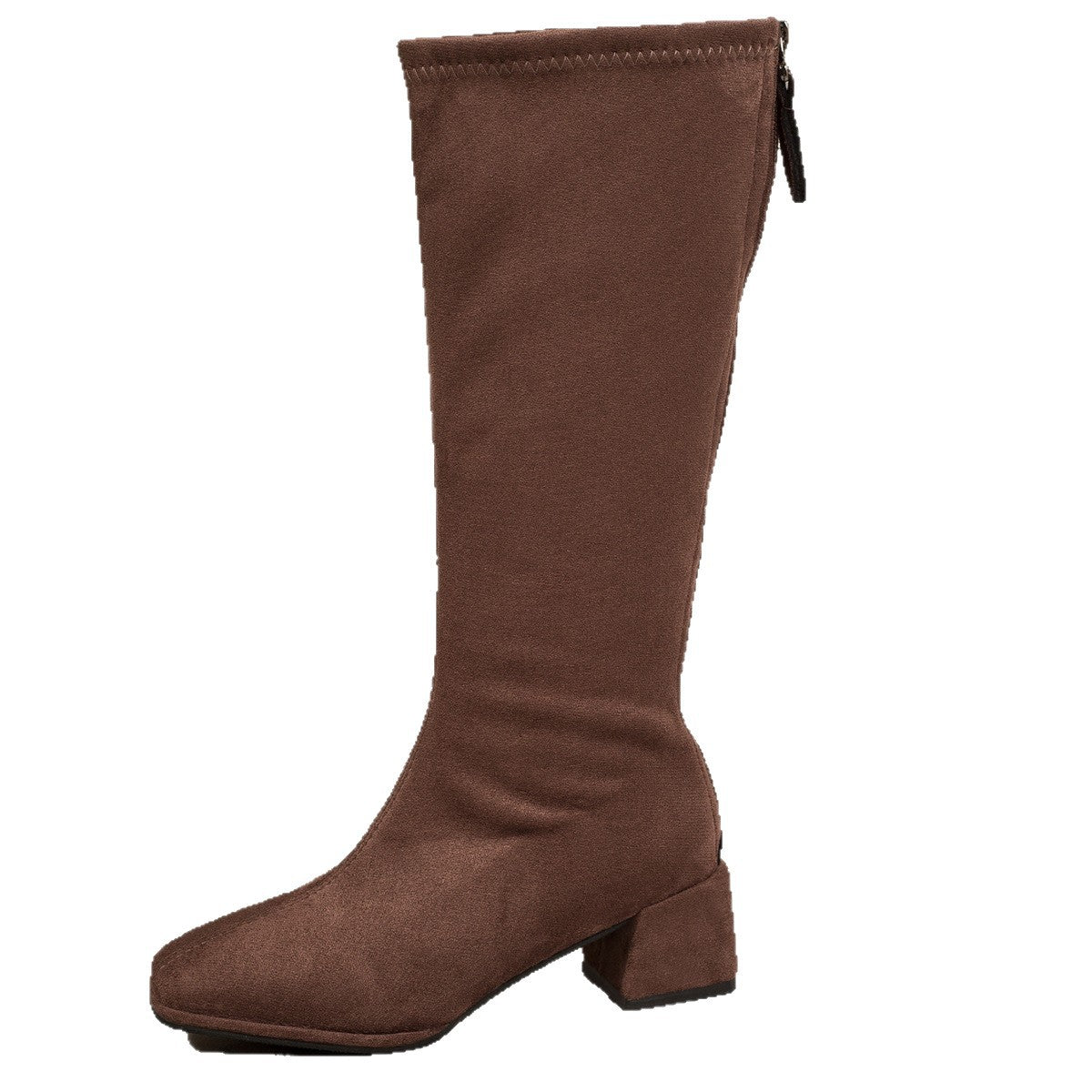 Winter Block-toe Figure-flattering Chunky-heel Stretch Boots