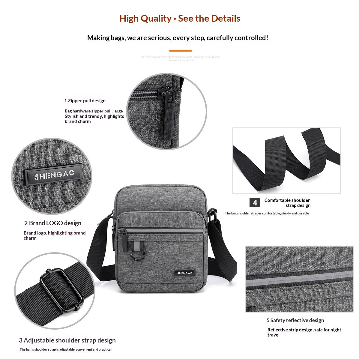 Men's Business Oxford Cloth Shoulder Simple Casual Large-Capacity Crossbody Bag