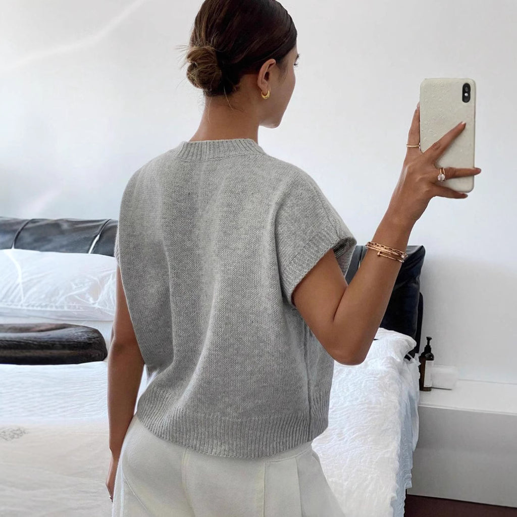 Top casual da donna in maglia jacquard tinta unita