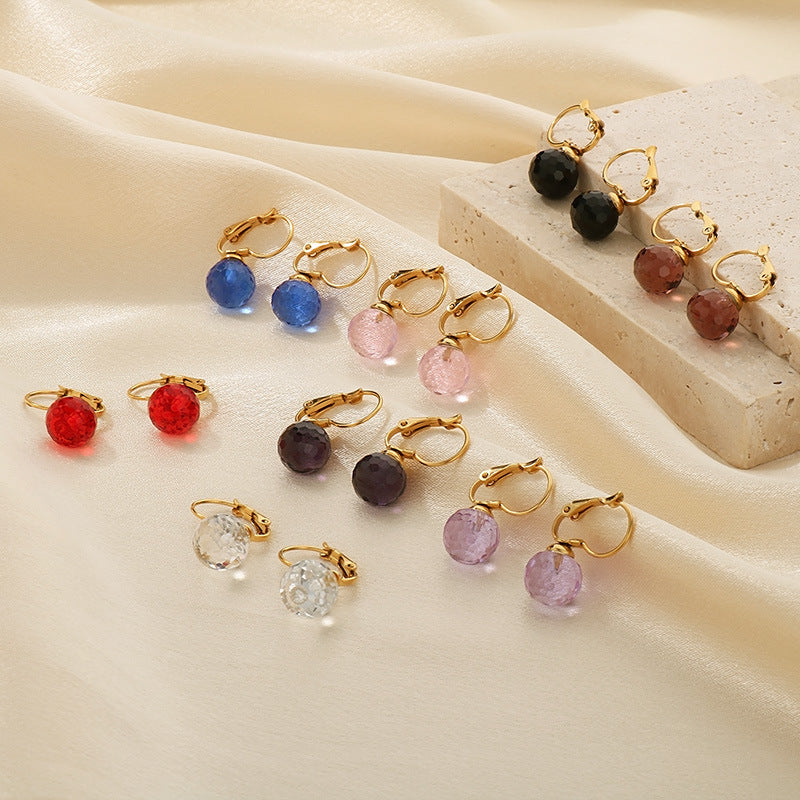 10mm Glass Crystal Ear Hooks Womens Titanium Steel Earrings
