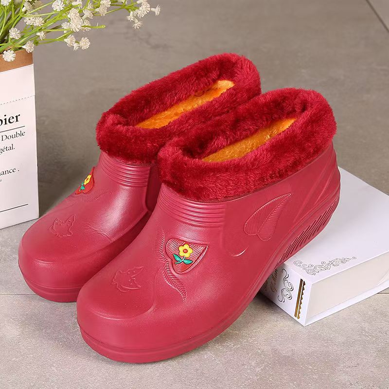 Waterproof Cotton Shoes With Fleece For Warmth Waterproof And Anti-slip Rain Boots
