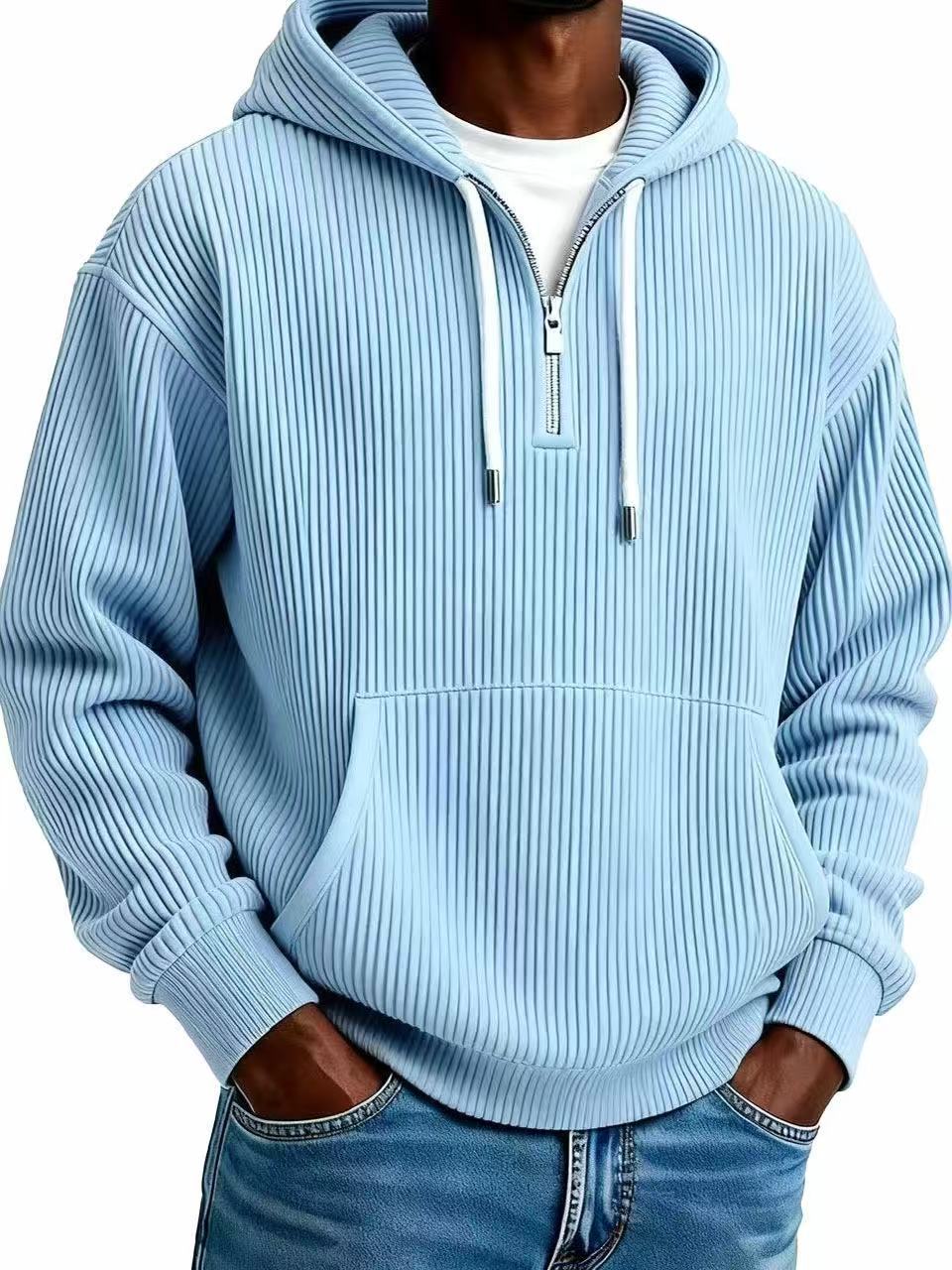 Men's Solid-Colored Corduroy Long-Sleeve Hoodie For Sports And Casual Wear