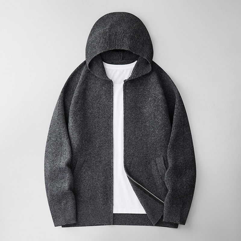 Fashionable Zippered Hooded Knitted Men's Sweater