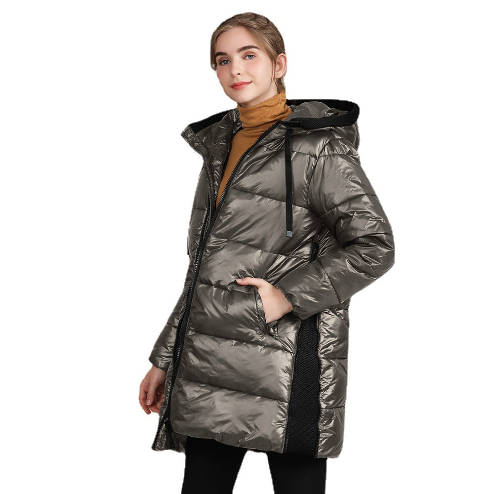 Women's Padded Nylon Bright Bread Hooded Winter Jacket