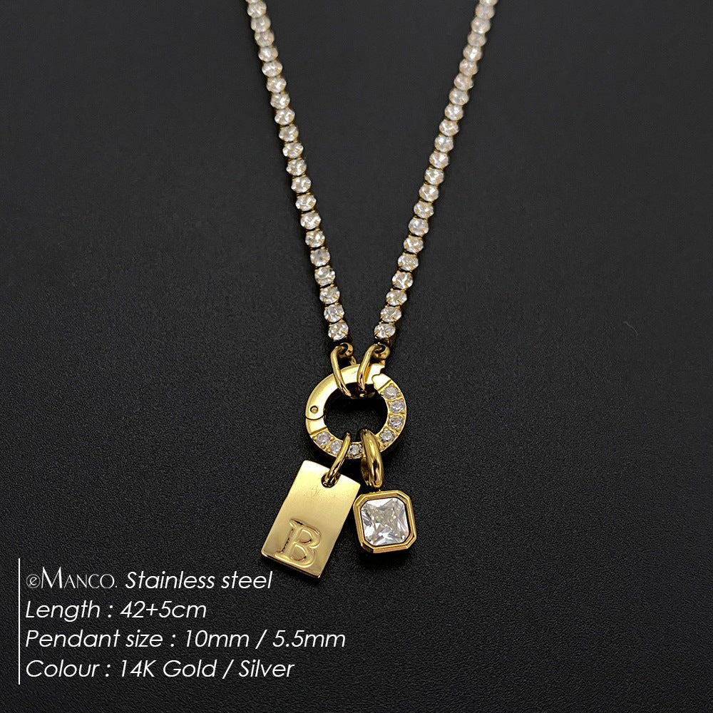 Titanium Steel Non-fading Letter Rhinestone Combination Necklace