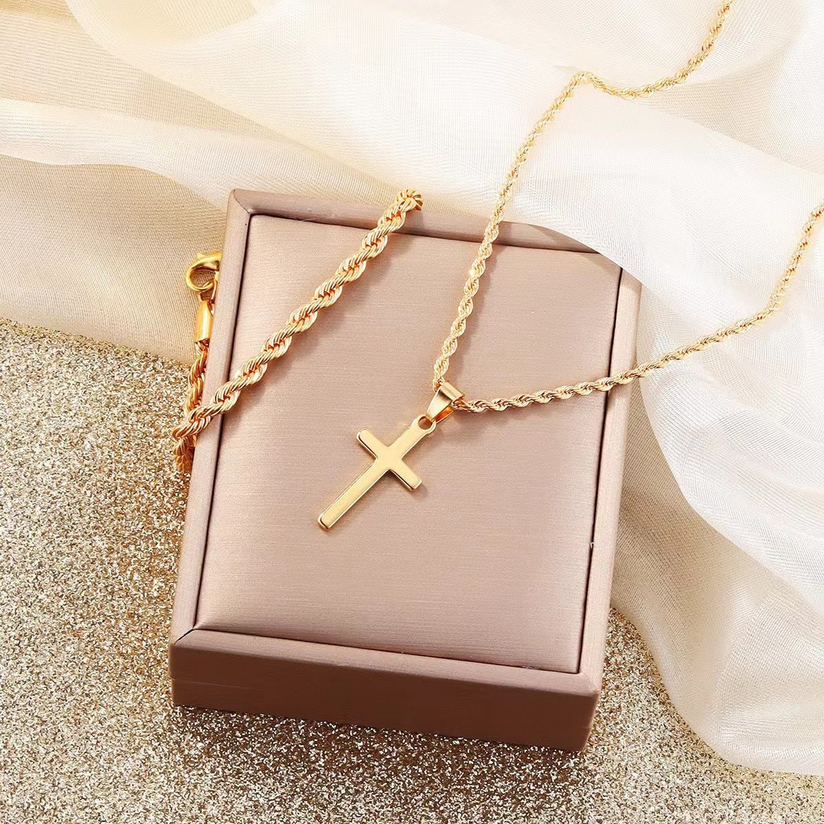 Two-piece Cuban-hair Twist Chain Cross Pendant Bracelet