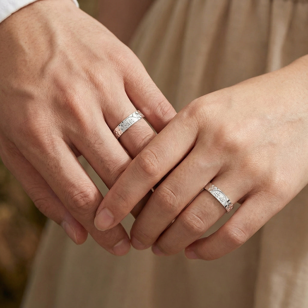 925 Sterling Silver Elegant Heart-Shaped Matching Adjustable Silver Couple Rings for Anniversary and Wedding