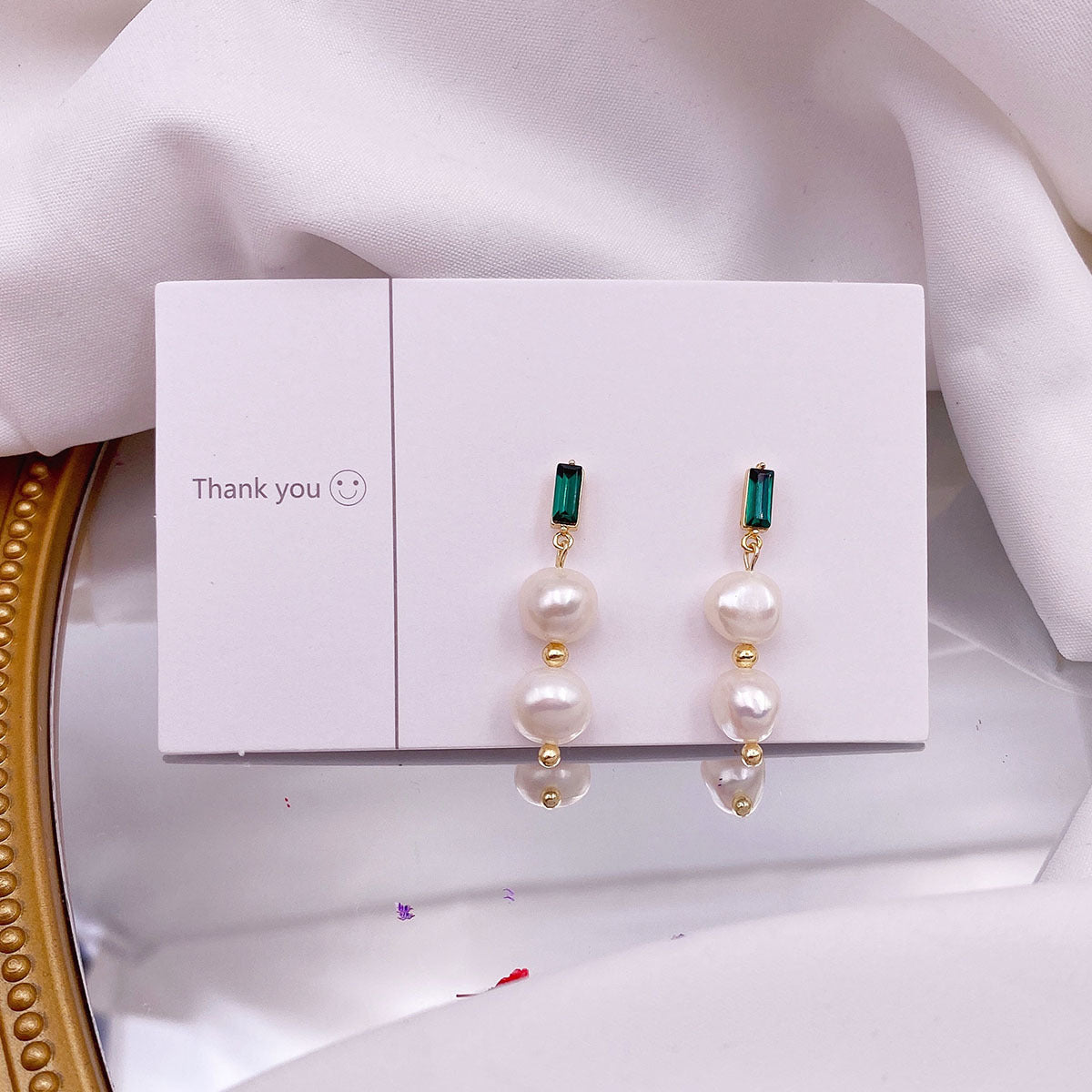 Freshwater Pearl Earrings For Women Unique Design With Green Zircon