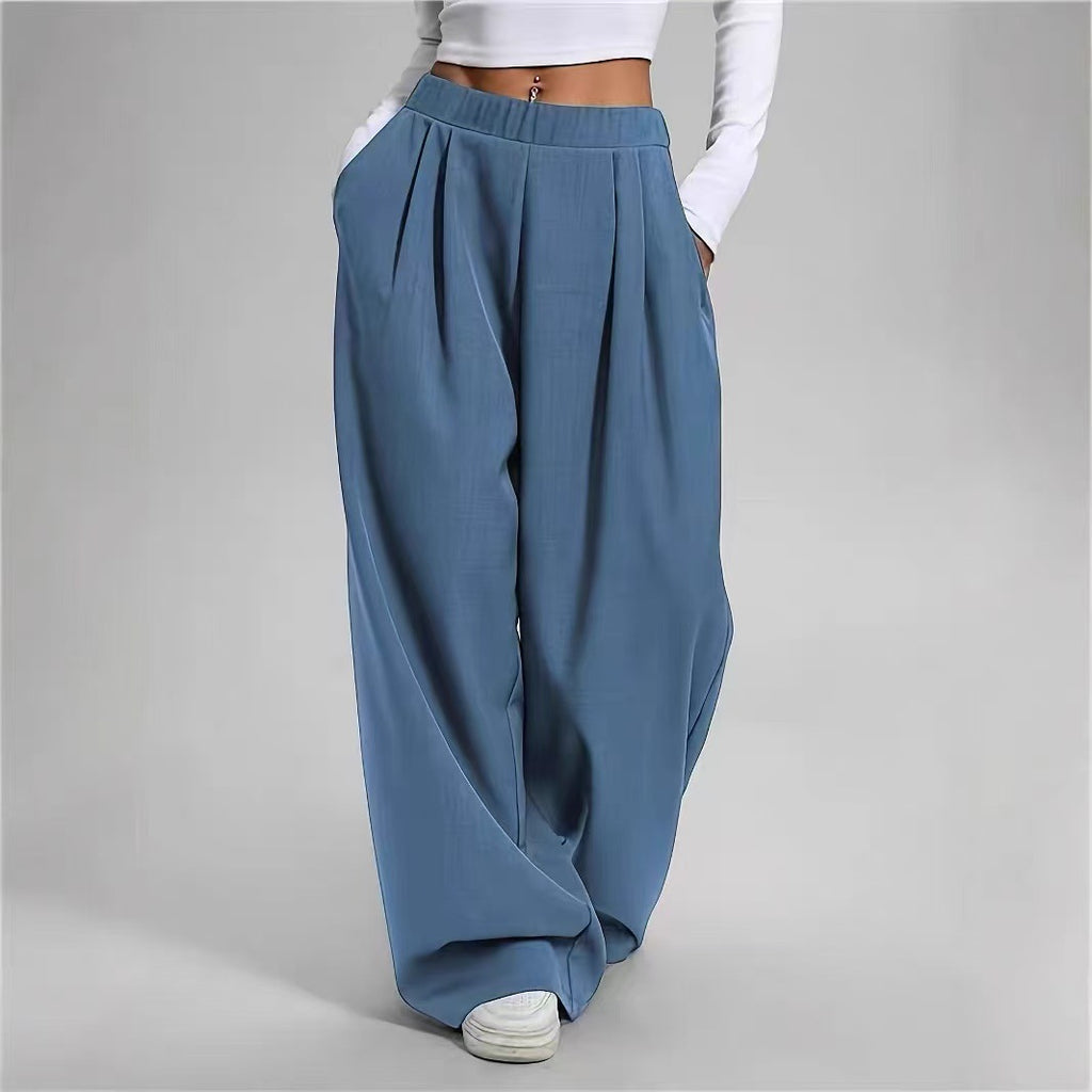 Pantaloni da donna sportivi casual con tasche a vita alta, larghi e snellenti