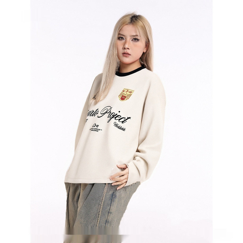 Niche Color-Block Waffle-Knit Men's Minimalist Letter Long-Sleeve Hoodie TRENDFLOW