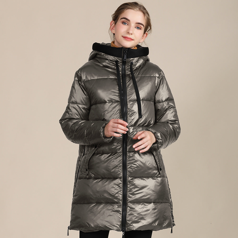 Women's Padded Nylon Bright Bread Hooded Winter Jacket