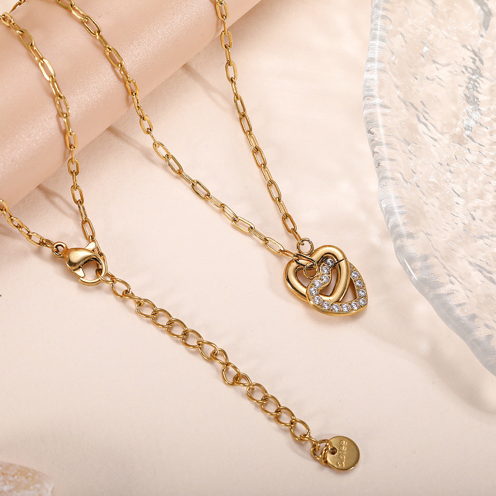 Fashionable, Light-luxury, Exquisite Diamond-encrusted Heart Necklace