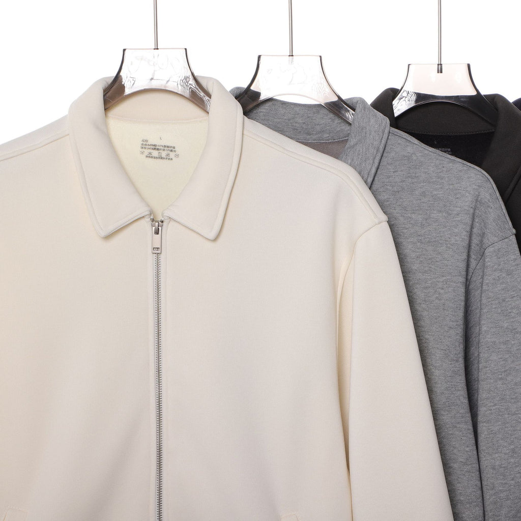 Japanese Retro Heavyweight 420g Silver Fox Fleece Solid Color Lapel Zip-up Jacket