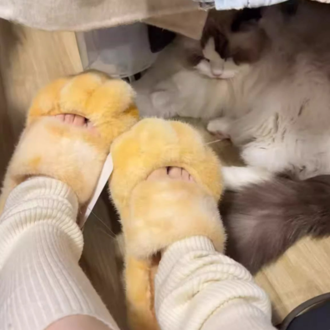 Cat Paw Fleece-lined Slippers Indoor Home Furnishings