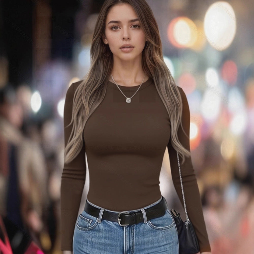 Ladies Solid Color Slim Bottoming Shirt