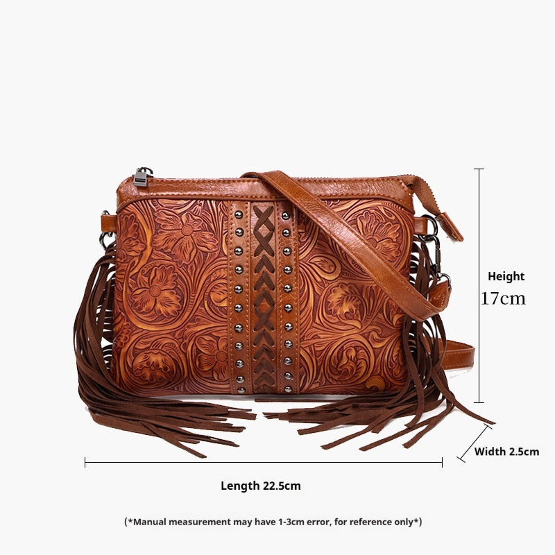 Bohemian-style Tassel Crossbody PU Leather Printed Women's Bag