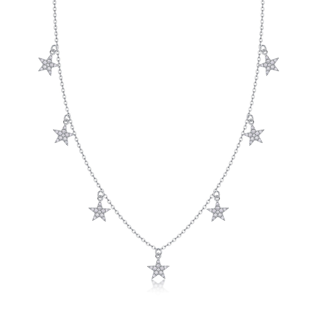 Star Love - A Fashionable And Light Luxury Jewelry Pendant Necklace Set With Top-quality Moissanite, S925 Silver Plated Platinum