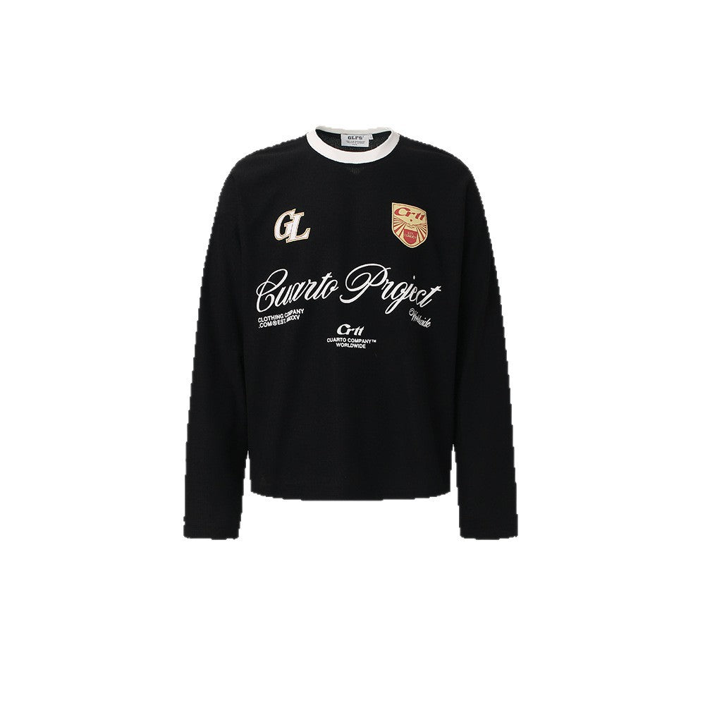 Niche Color-Block Waffle-Knit Men's Minimalist Letter Long-Sleeve Hoodie TRENDFLOW