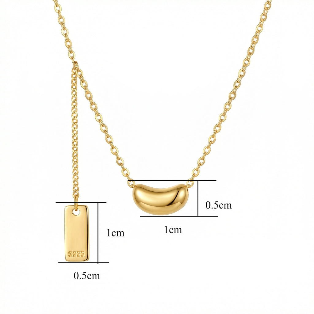 925 Sterling Silver Minimalist Sterling Silver Bean Pendant Necklace with Dainty Chain and S925 Hallmark Tag