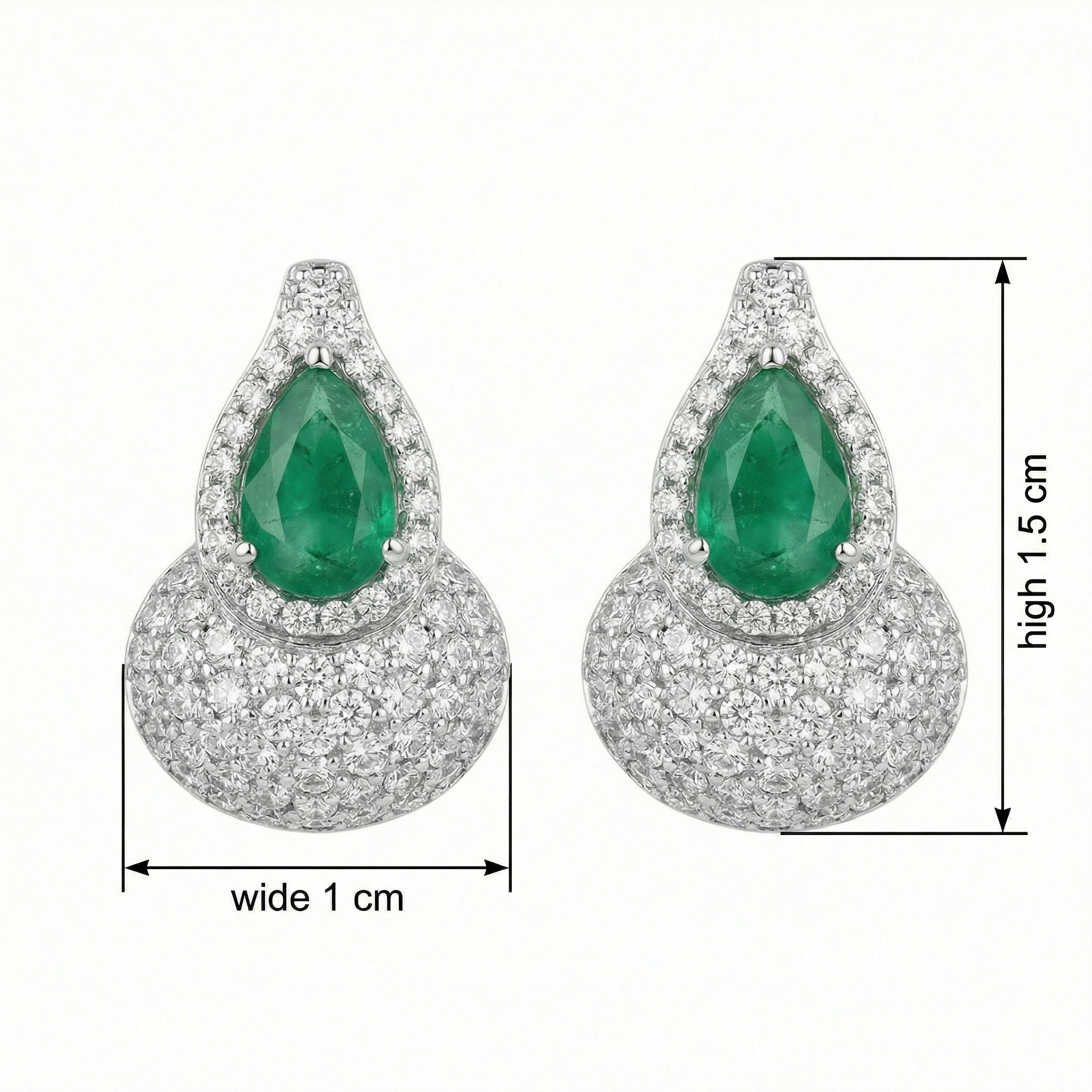 925 Sterling Silver Elegant Pear-Cut Emerald and Diamond Halo Teardrop Earrings with Shimmering Pavé Accents