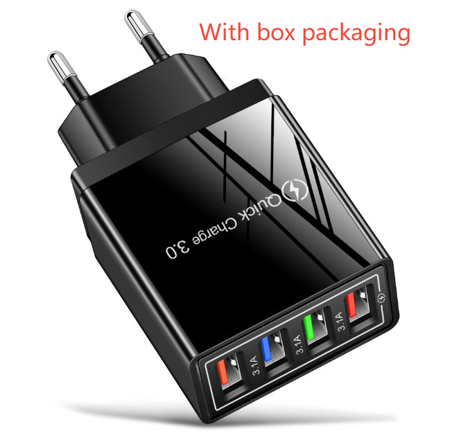 Caricabatterie per cellulare illuminato 4USB con testina di ricarica 3A