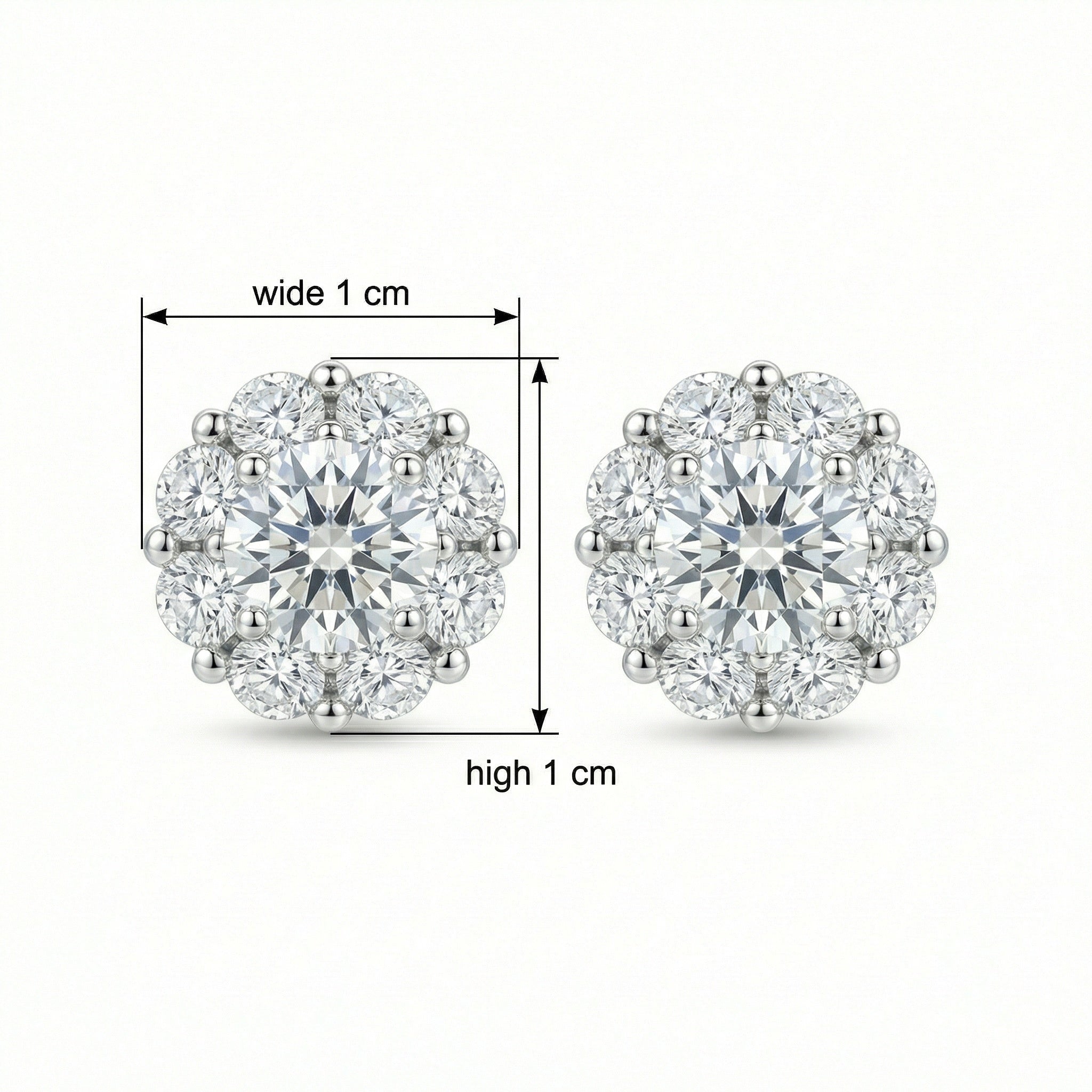 925 Sterling Silver Elegant Round Brilliant Diamond Halo Stud Earrings in Polished White Metal