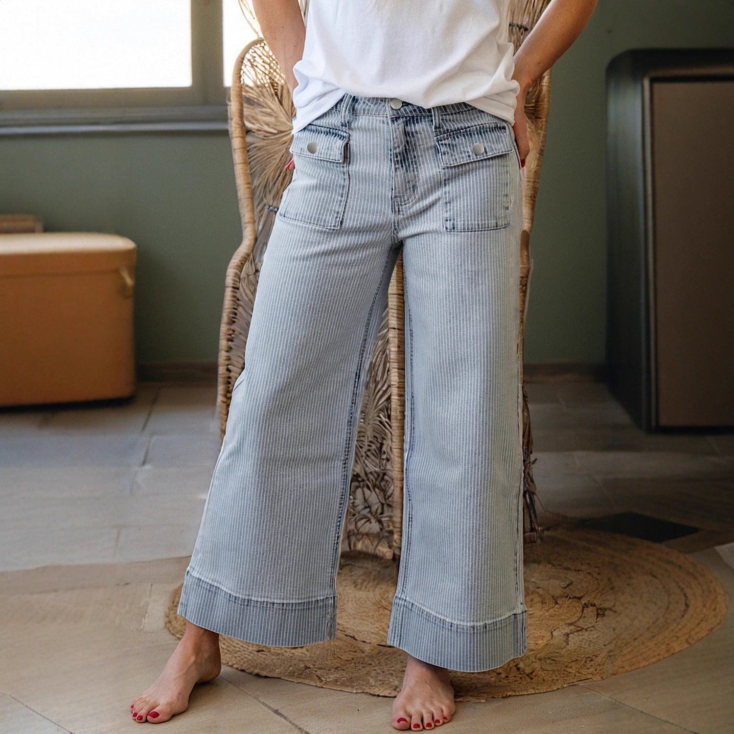 Women's Wide-leg Casual Loose Striped High-waisted Wide-leg Pants