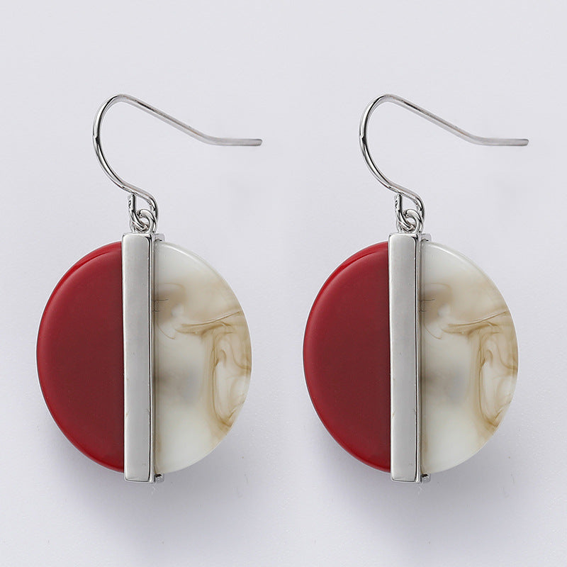 Geometric Inlaid Semi-precious Stone Two-tone Earrings